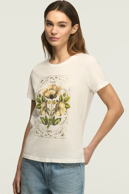 Lucky Brand Women's Floral Ornate Frame Classic Crew - Bright White