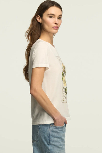 Lucky Brand Women's Floral Ornate Frame Classic Crew - Bright White