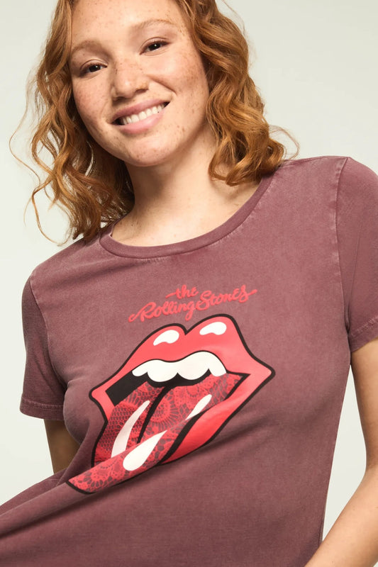 Lucky Brand Women's Rolling Stones Lace Lips Classic Crew