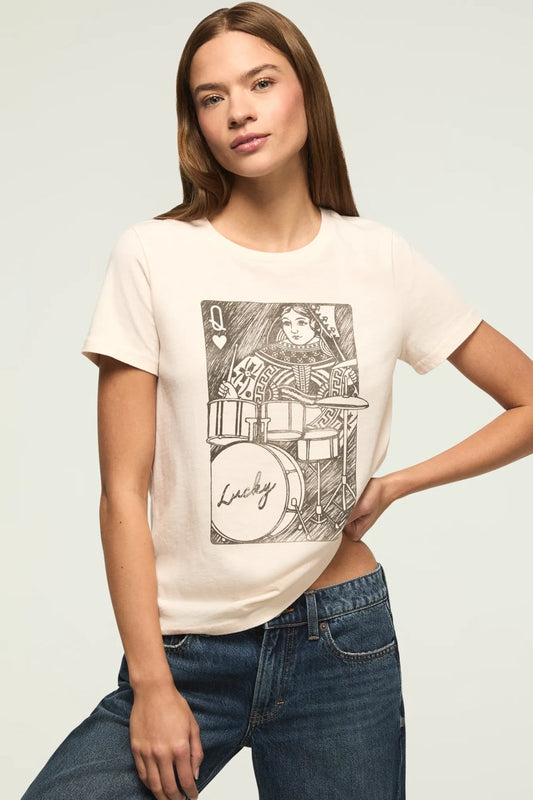 Lucky Brand Women's Drummer Queen Classic Crew - Vanilla Cream