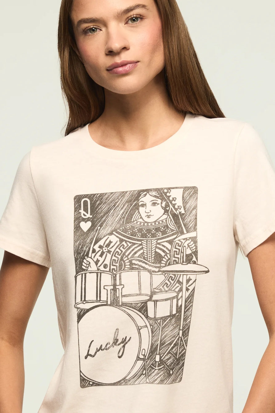 Lucky Brand Women's Drummer Queen Classic Crew - Vanilla Cream