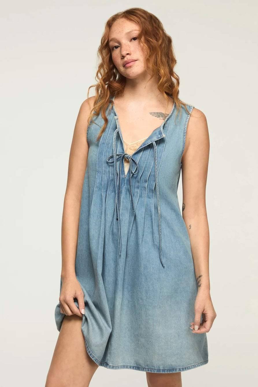 Lucky Brand Women's Pleated Denim Mini Dress - Nice Out Wash