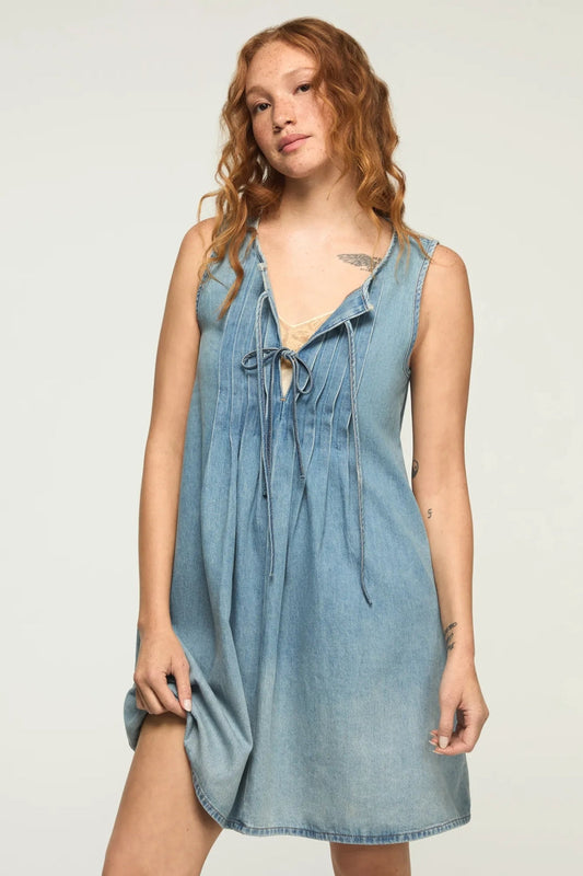 Lucky Brand Women's Pleated Denim Mini Dress - Nice Out Wash
