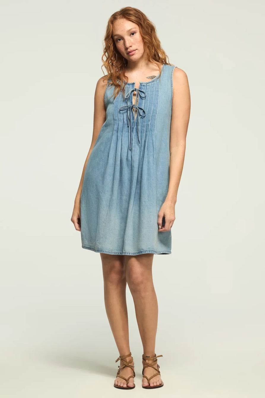 Lucky Brand Women's Pleated Denim Mini Dress - Nice Out Wash
