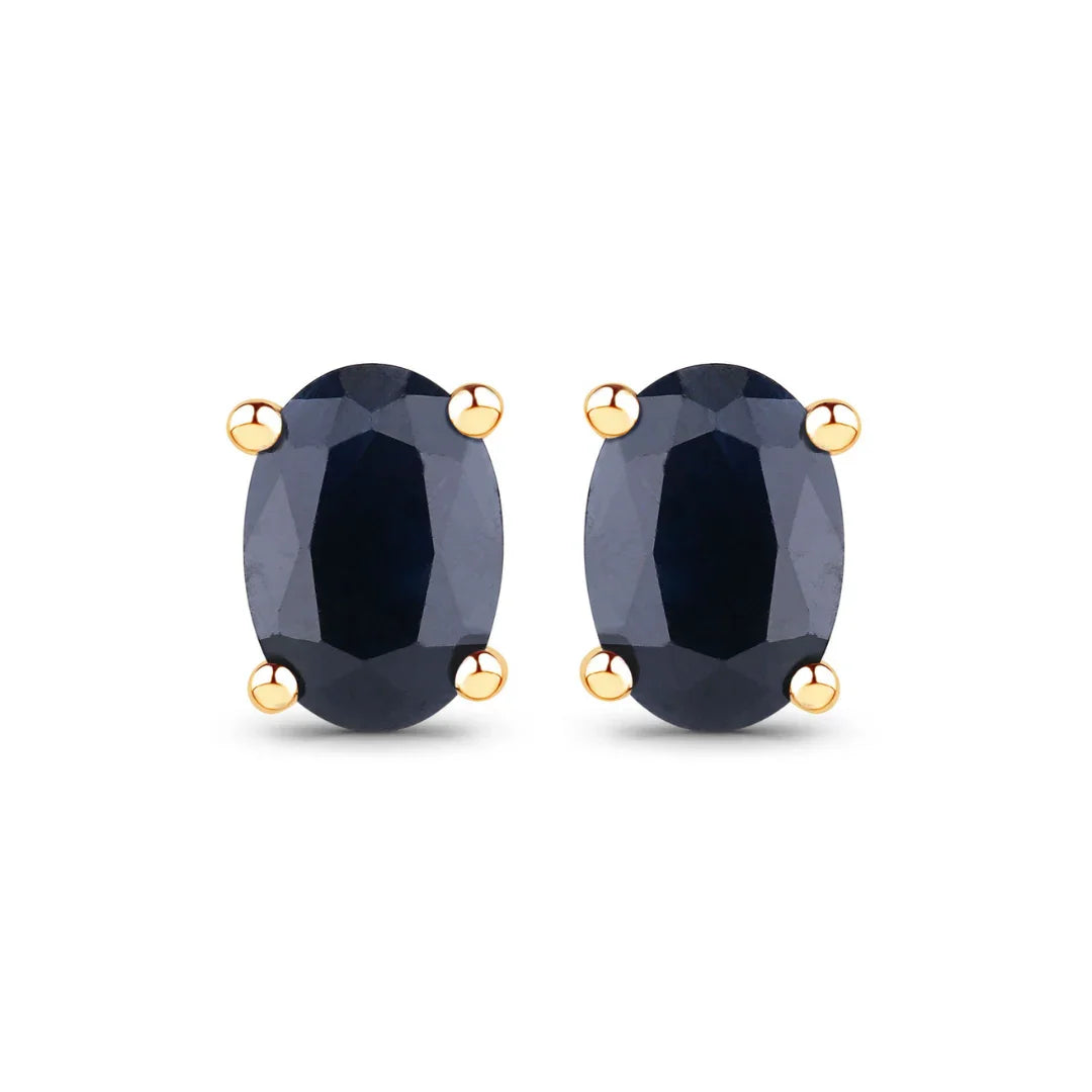 0.96 Ct Oval Blue Sapphire Prong 10K Gold Stud Earrings