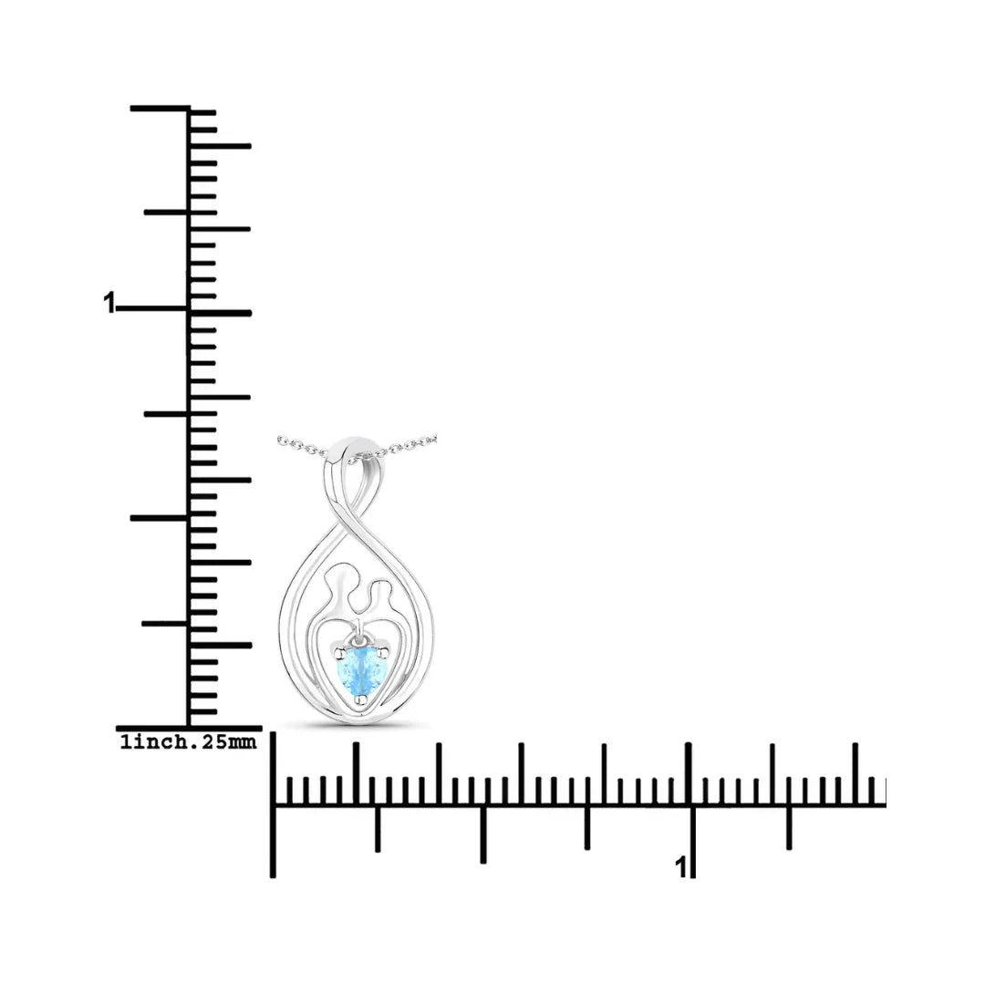 0.13 Ct Heart Swiss Blue Topaz Prong Silver Mom Infinity Pendant Necklace