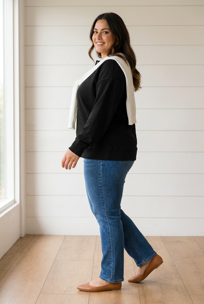 Threaded Pear Ashlei Solid Placket PLUS Sweatshirt