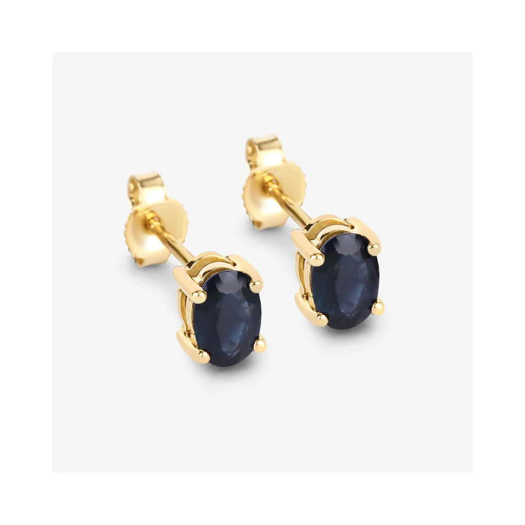 0.96 Ct Oval Blue Sapphire Prong 10K Gold Stud Earrings