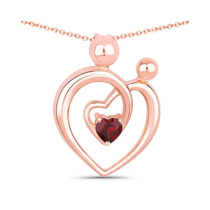 0.32 Ct Heart Red Garnet Prong Rose Gold Plated Mom Pendant Necklace