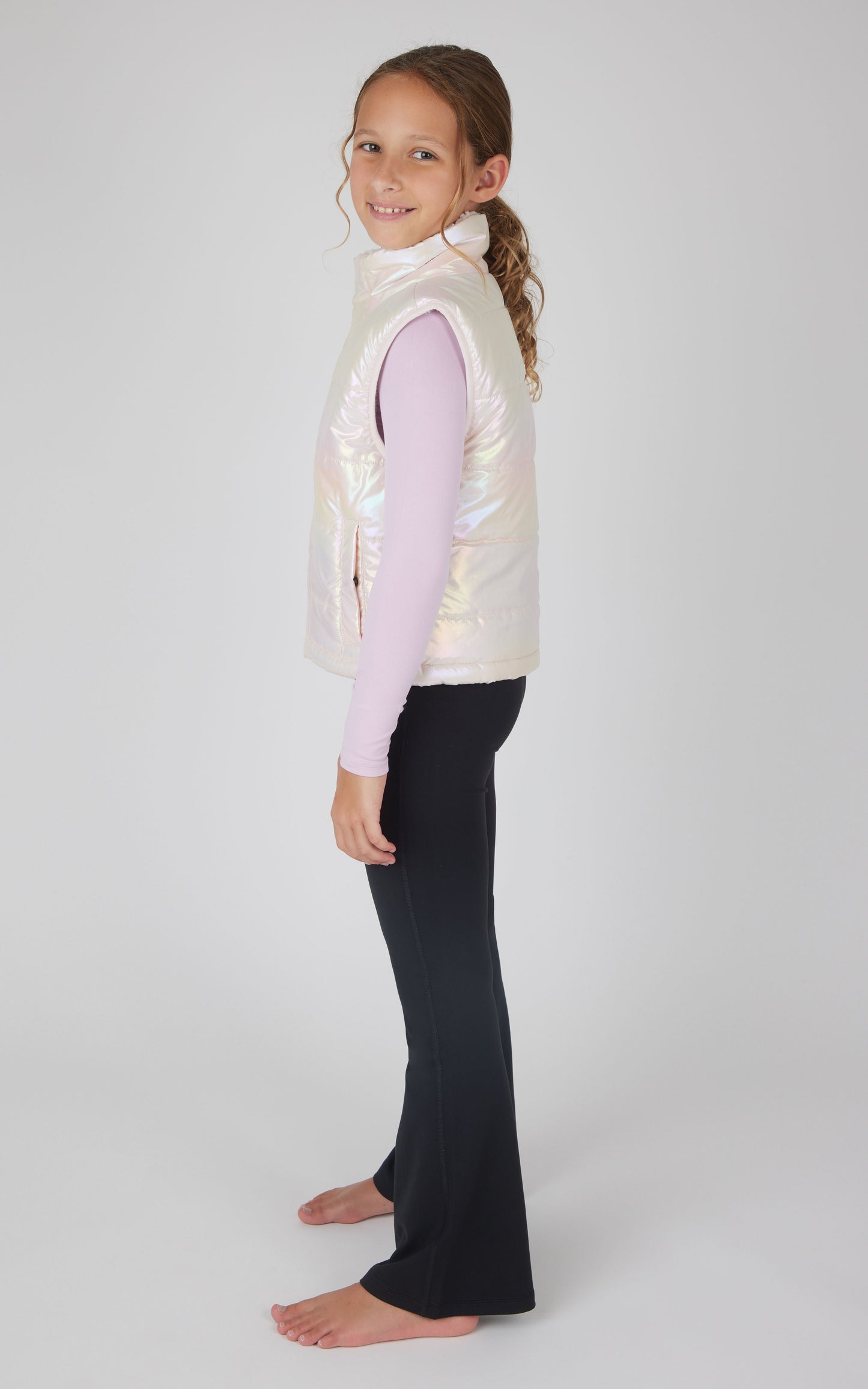 Girls Quilted Vest & Super Soft Top & Flare Legging Set