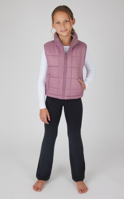 Girls Quilted Vest & Super Soft Top & Flare Legging Set