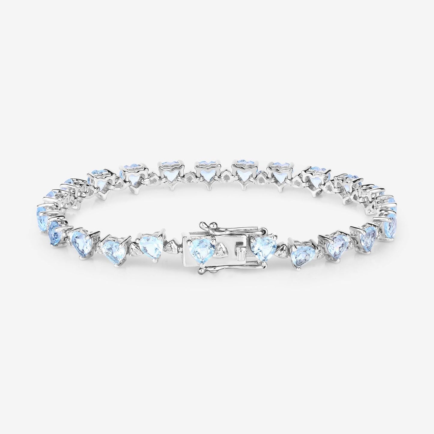 Heart Blue Topaz & Diamond Prong Silver Tennis Bracelet