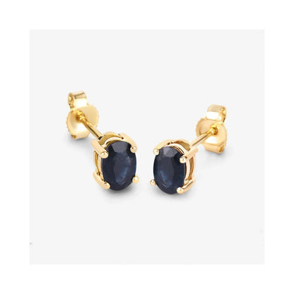0.96 Ct Oval Blue Sapphire Prong 10K Gold Stud Earrings