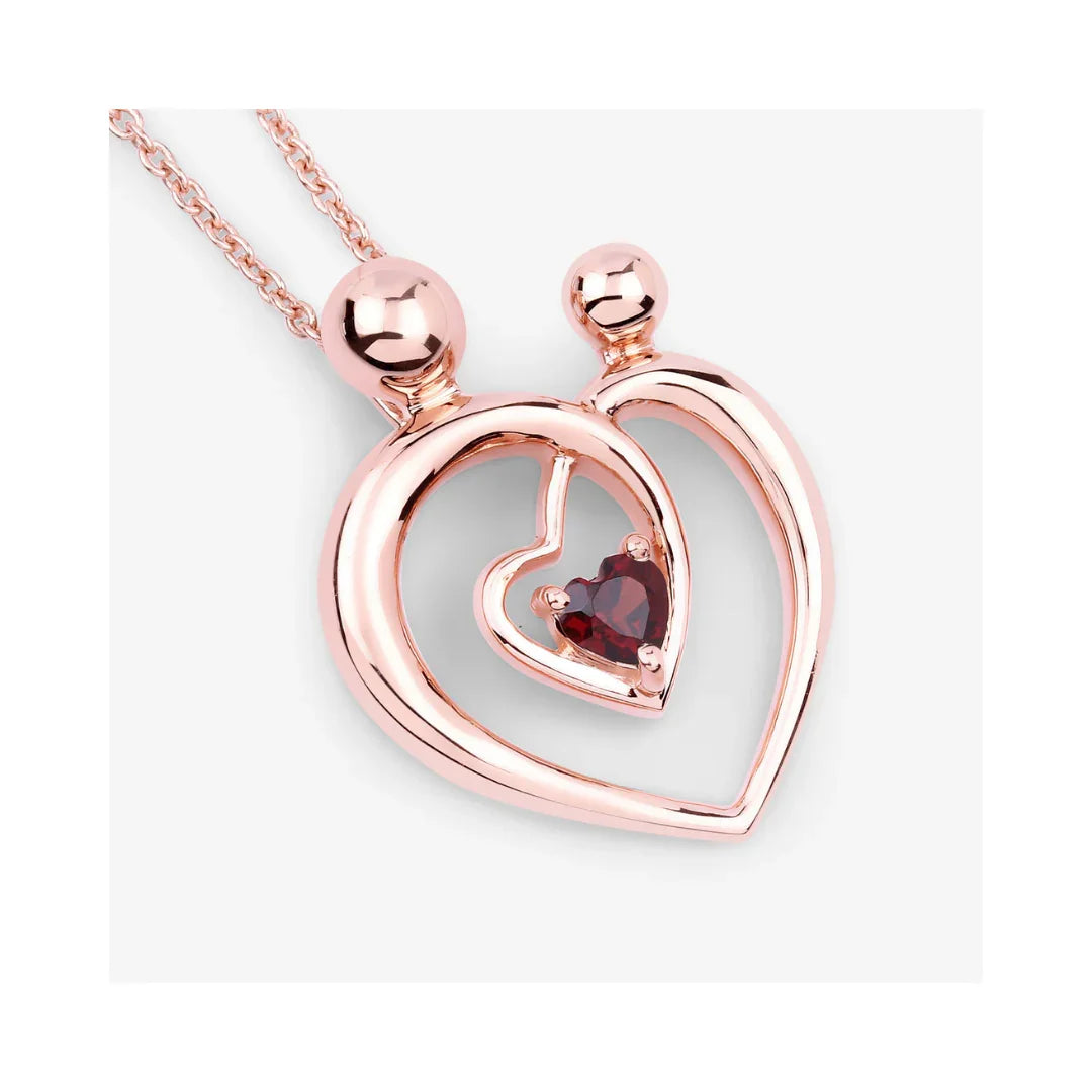 0.32 Ct Heart Red Garnet Prong Rose Gold Plated Mom Pendant Necklace