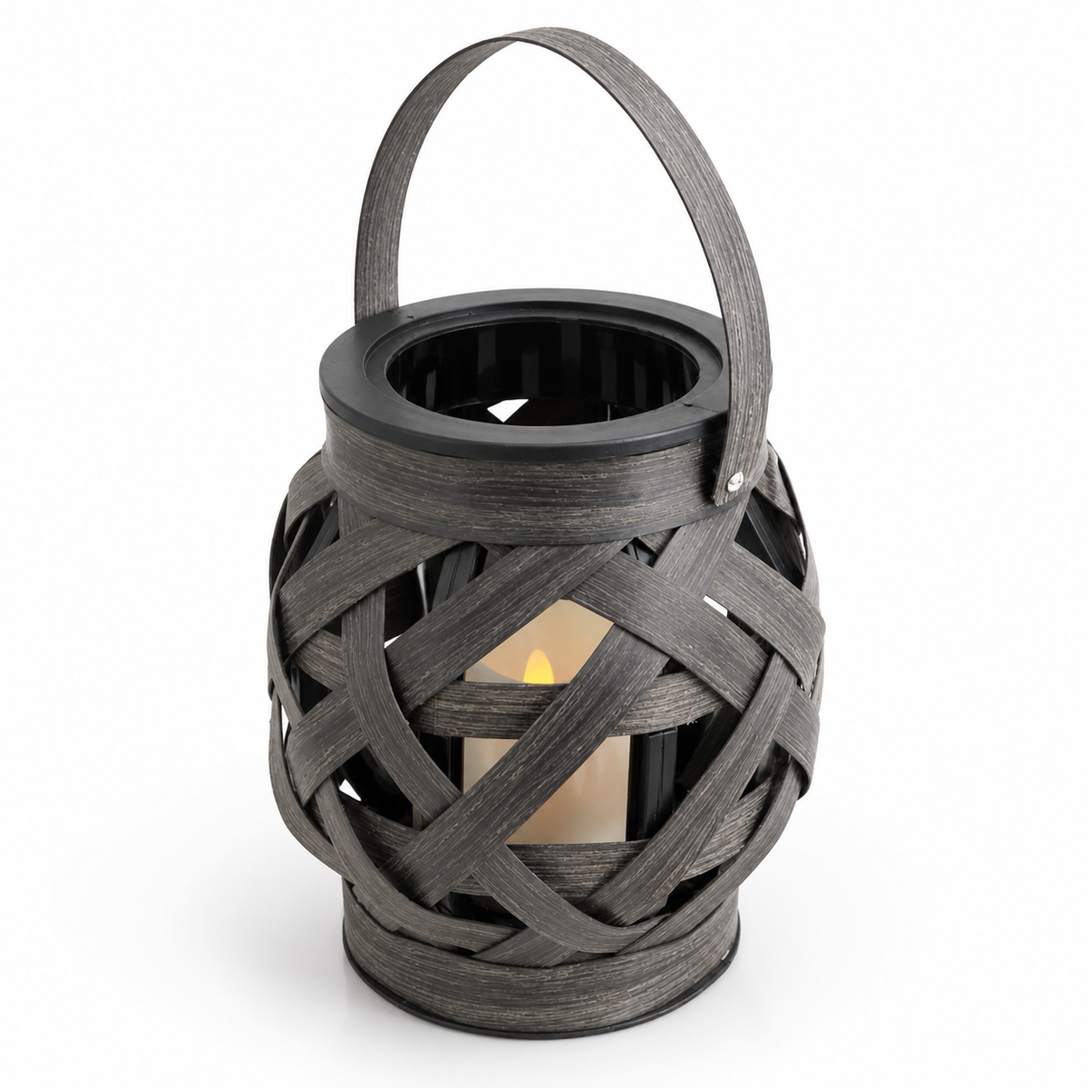 Basket Weave Lantern with LED Candle-