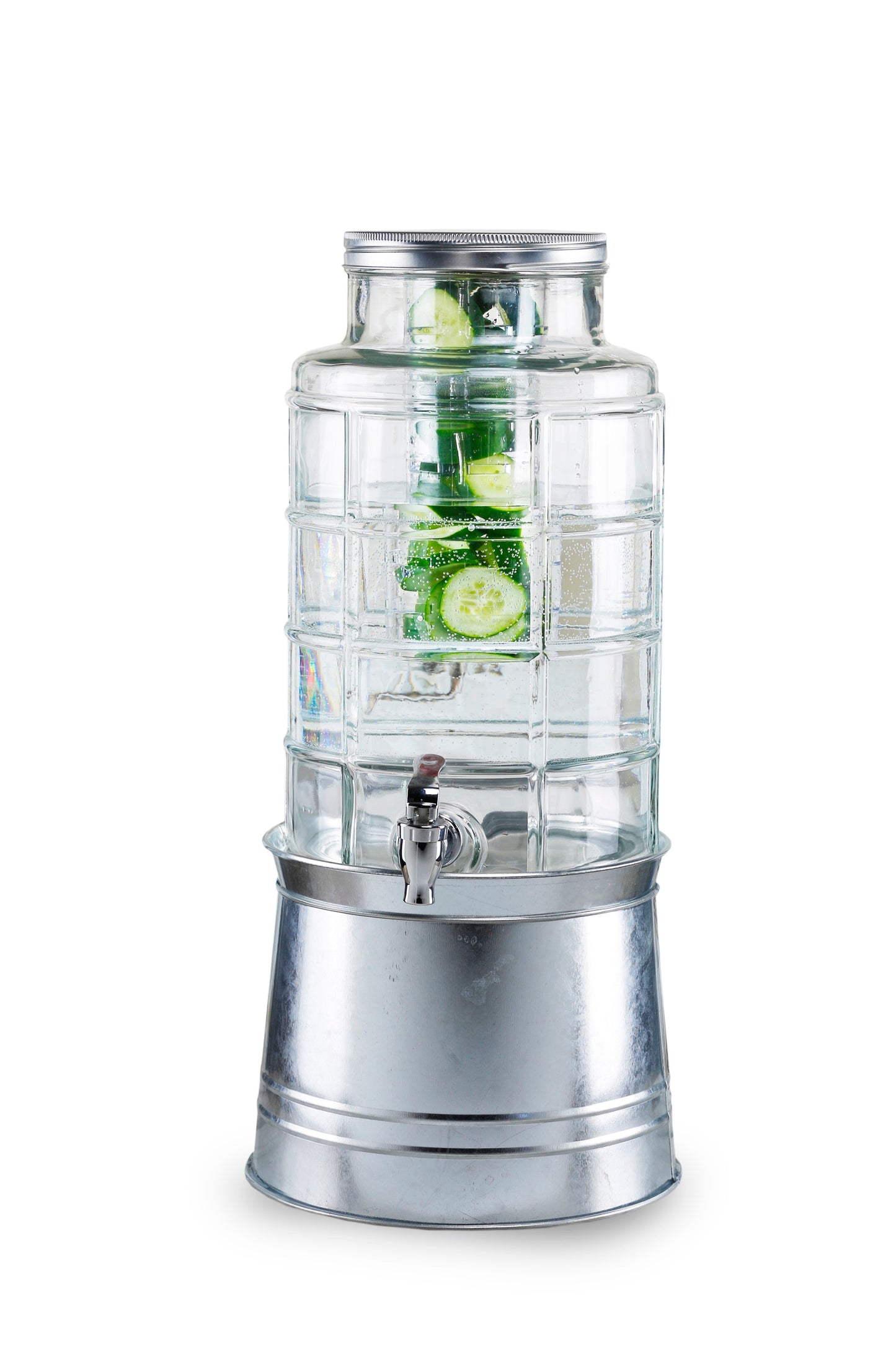 Jay Companies Patchwork  Beverage Dispenser With Ice Insert, Fruit Infuser, And Galvanized Base 2.4 Gal/ 9L Dispenser