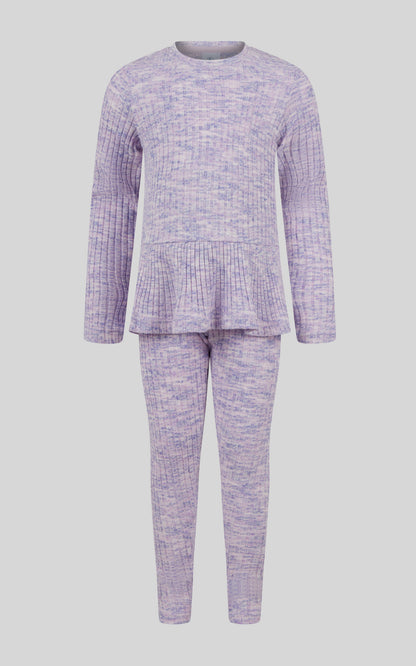 4-6X 2 PC Ribbed Space Dye Peplum Pullover + Legging Set