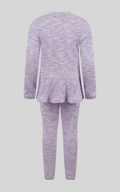 4-6X 2 PC Ribbed Space Dye Peplum Pullover + Legging Set