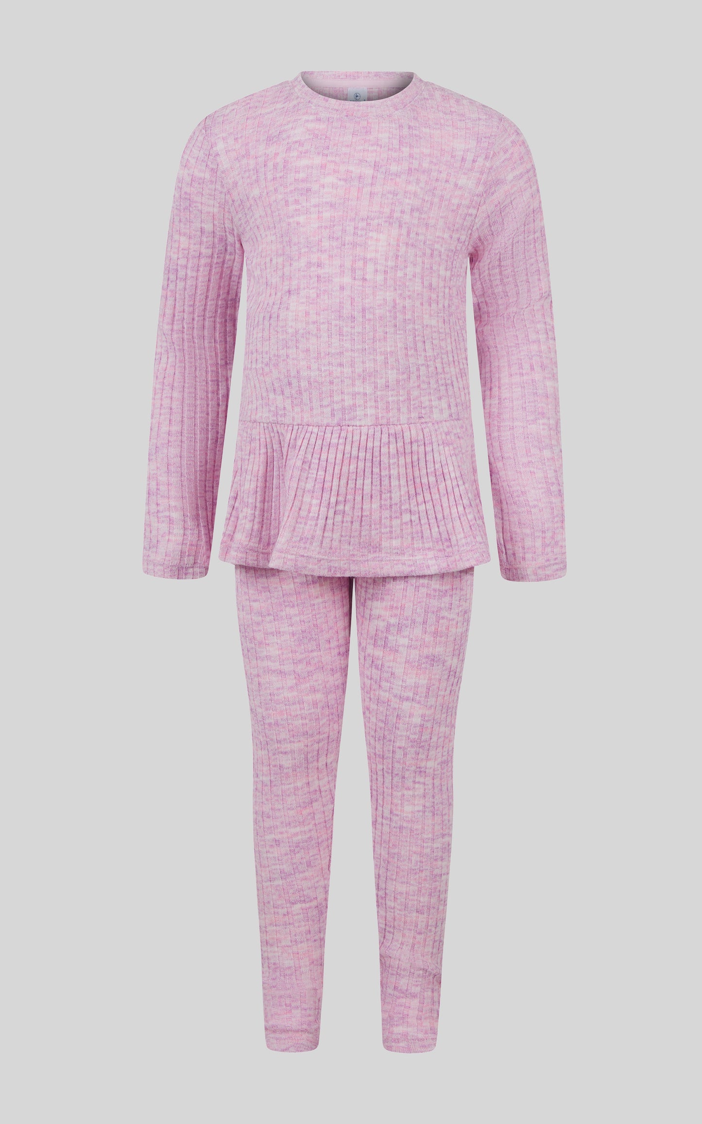 4-6X 2 PC Ribbed Space Dye Peplum Pullover + Legging Set
