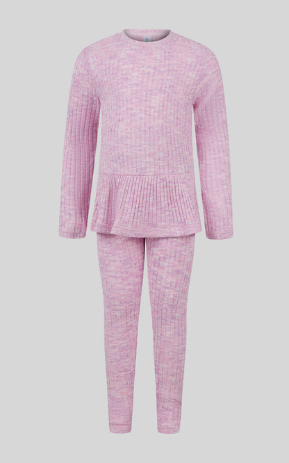4-6X 2 PC Ribbed Space Dye Peplum Pullover + Legging Set