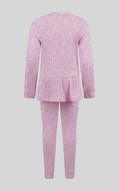 4-6X 2 PC Ribbed Space Dye Peplum Pullover + Legging Set