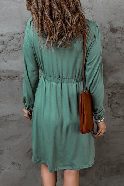 Threaded Pear Julianna Button Up High Waist Long Sleeve Dress