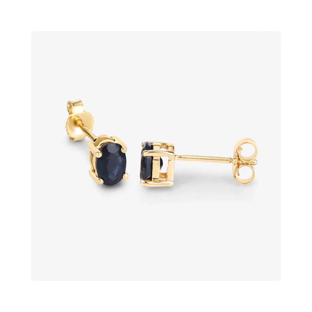 0.96 Ct Oval Blue Sapphire Prong 10K Gold Stud Earrings