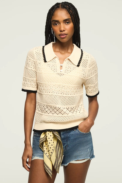 Lucky Brand Women's Lace Polo Sweater Tee - Whitecap Gray