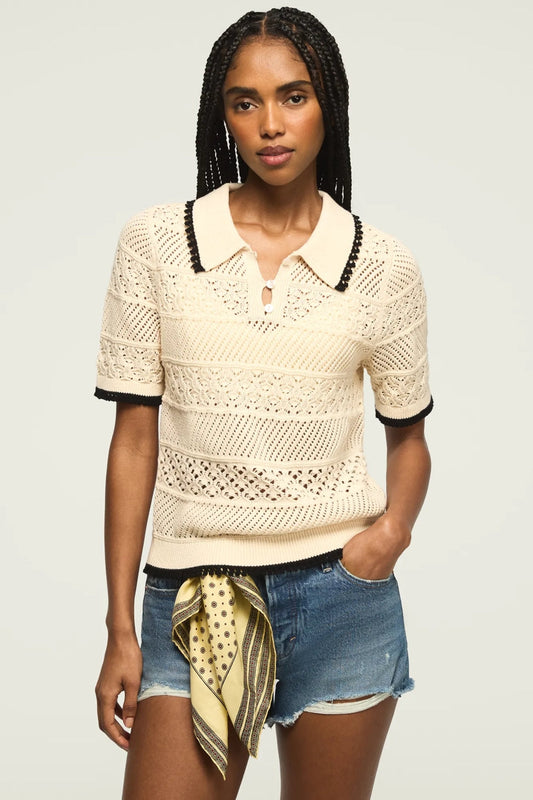 Lucky Brand Women's Lace Polo Sweater Tee - Whitecap Gray