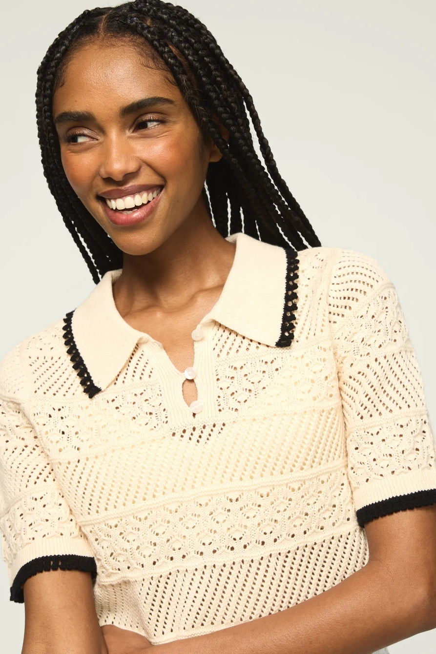 Lucky Brand Women's Lace Polo Sweater Tee - Whitecap Gray