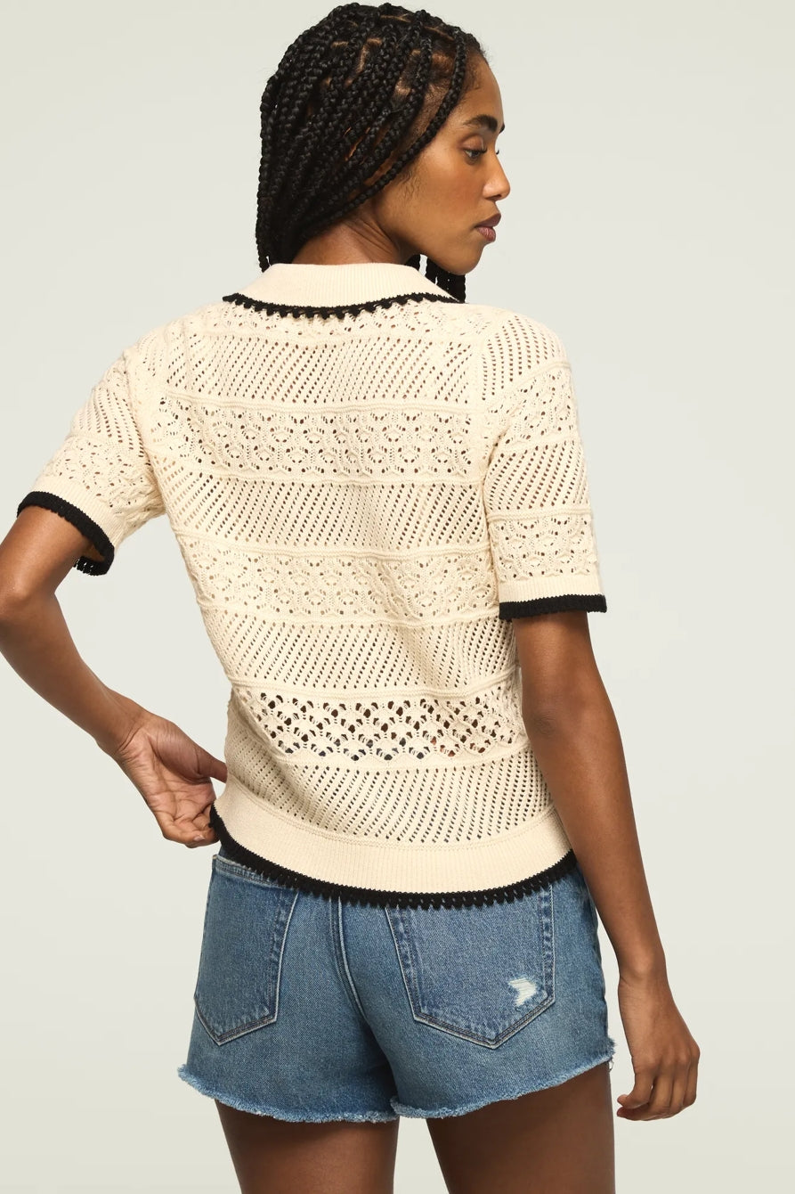 Lucky Brand Women's Lace Polo Sweater Tee - Whitecap Gray