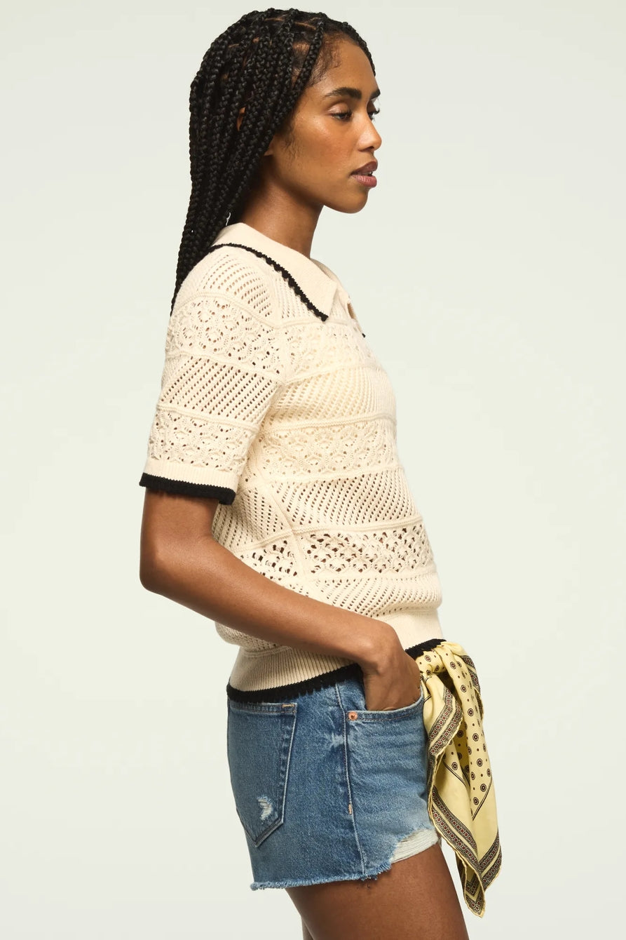 Lucky Brand Women's Lace Polo Sweater Tee - Whitecap Gray