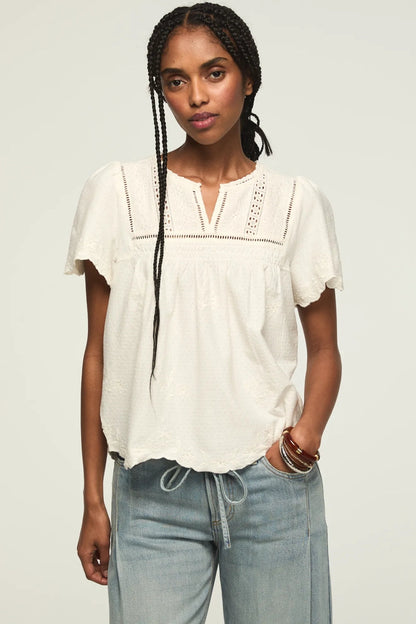 Lucky Brand Women's Vertical Trimmed Shell Tee - Whisper White