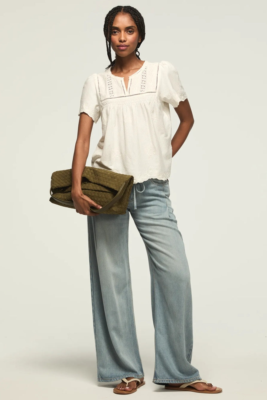 Lucky Brand Women's Vertical Trimmed Shell Tee - Whisper White