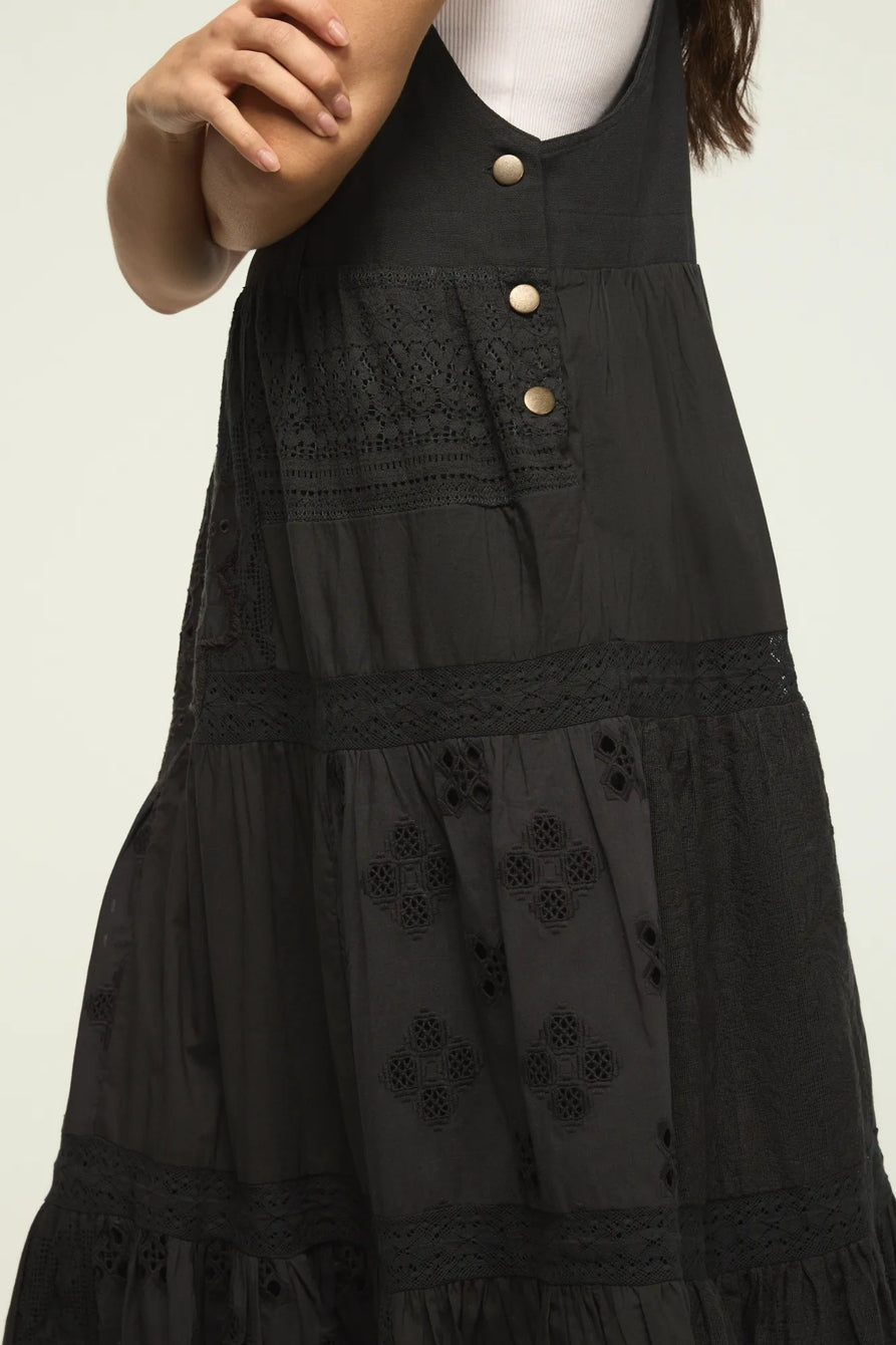 Lucky Brand Women's Cutwork Overall Maxi Dress - Raven