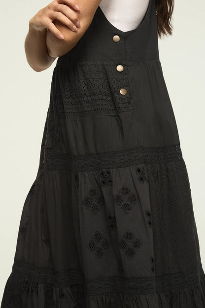 Lucky Brand Women's Cutwork Overall Maxi Dress - Raven