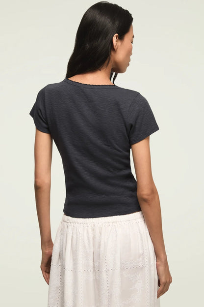 Lucky Brand Women's Crochet Trim Short Sleeve Henley - India Ink