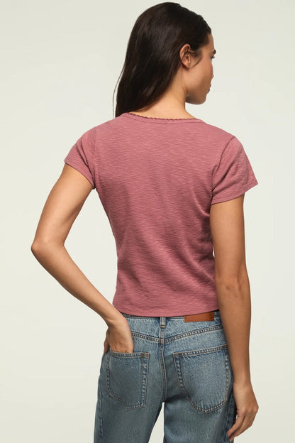 Lucky Brand Women's Crochet Trim Short Sleeve Henley - Lilas