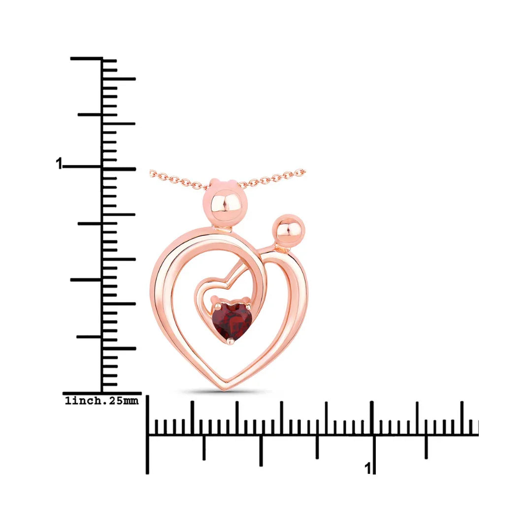 0.32 Ct Heart Red Garnet Prong Rose Gold Plated Mom Pendant Necklace