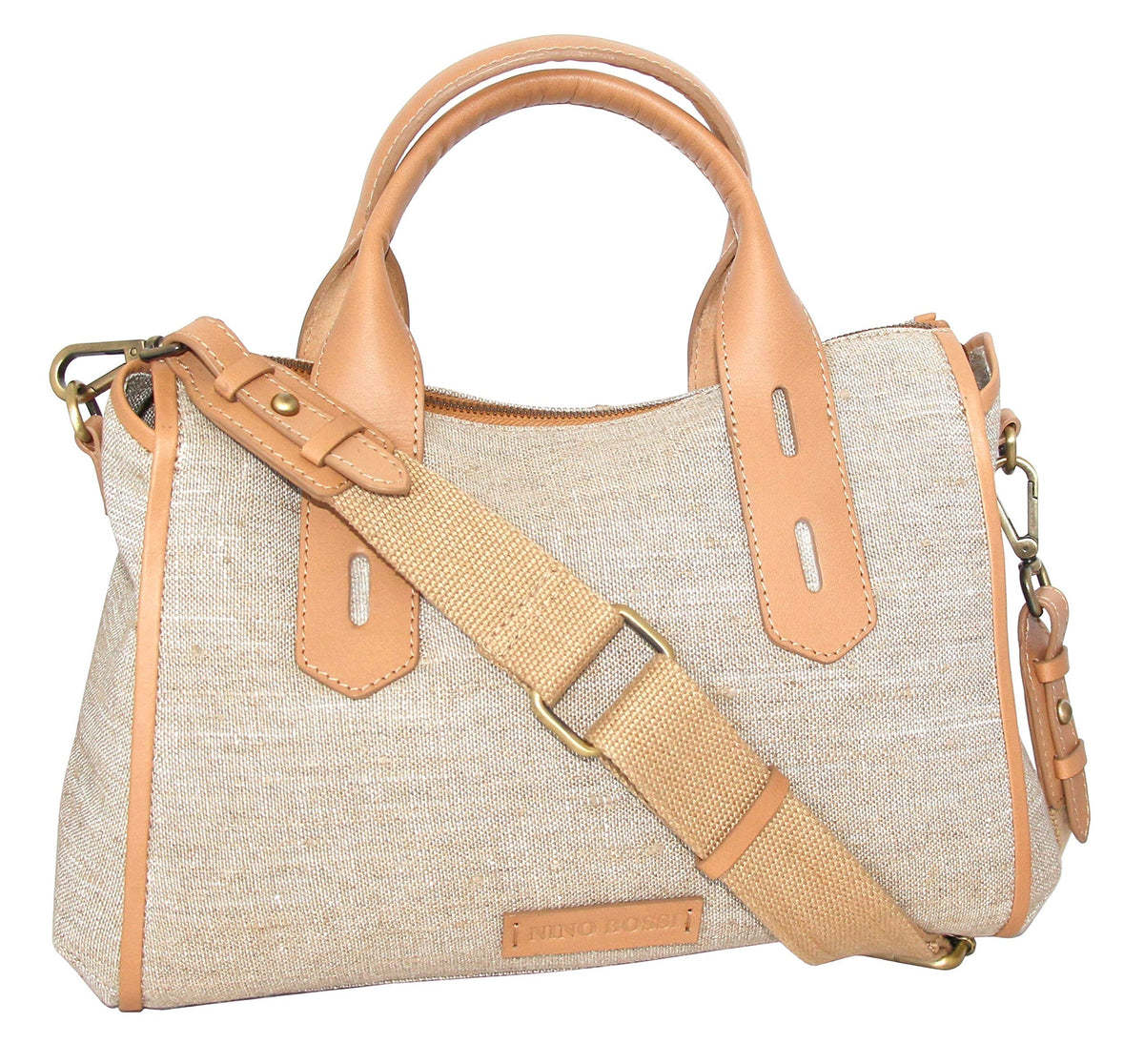 Nino Bossi Britney Linen/Leather Satchel - Natural