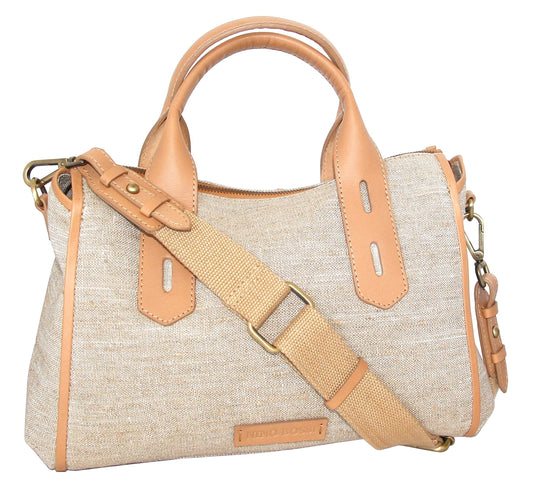 Britney Linen/Leather Satchel in Natural