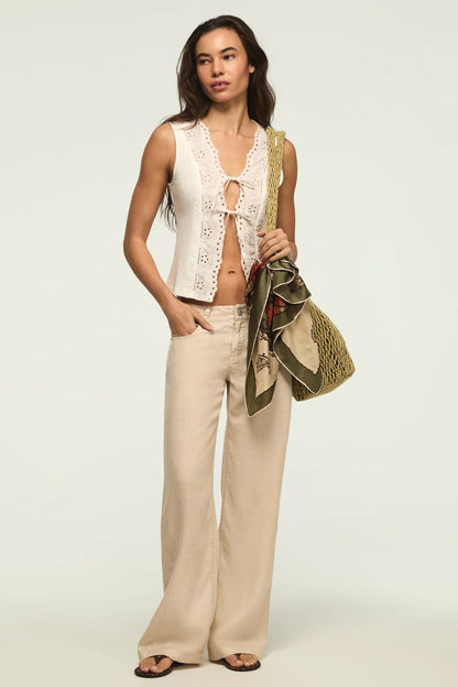 Lucky Brand Women's Baggy Linen Wide Leg Pant - Moonstruck