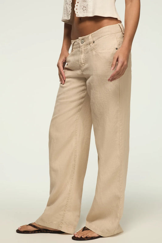 Lucky Brand Women's Baggy Linen Wide Leg Pant - Moonstruck