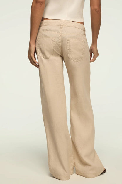 Lucky Brand Women's Baggy Linen Wide Leg Pant - Moonstruck