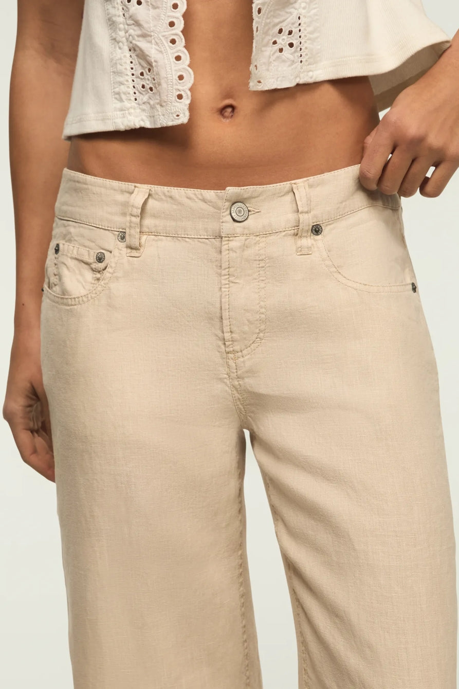 Lucky Brand Women's Baggy Linen Wide Leg Pant - Moonstruck