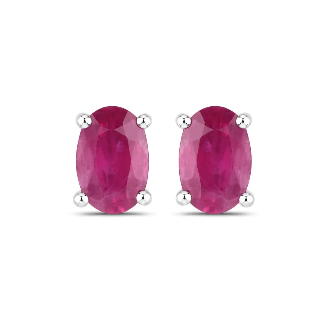 1.04 Ct Oval Pink Ruby Prong 10K Gold Stud Earrings