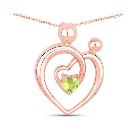 0.25 Ct Heart Green Peridot Prong Rose Gold Plated Mom Pendant Necklace