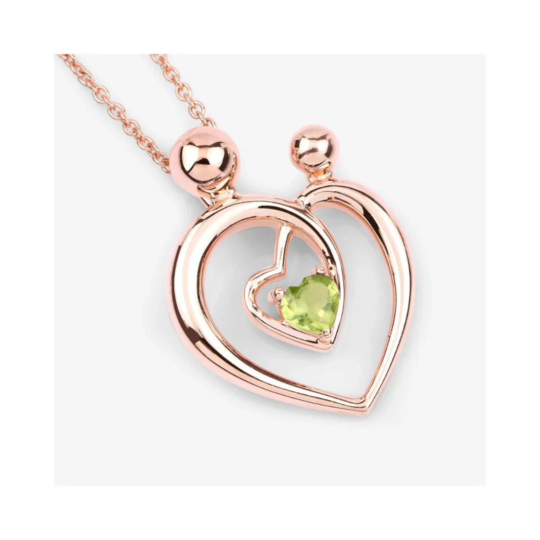 0.25 Ct Heart Green Peridot Prong Rose Gold Plated Mom Pendant Necklace