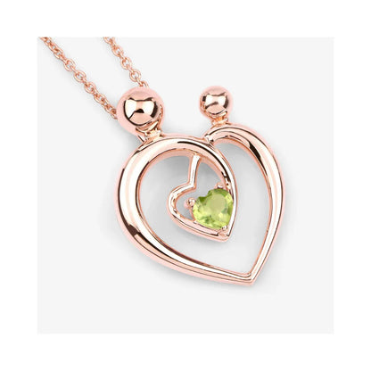 0.25 Ct Heart Green Peridot Prong Rose Gold Plated Mom Pendant Necklace