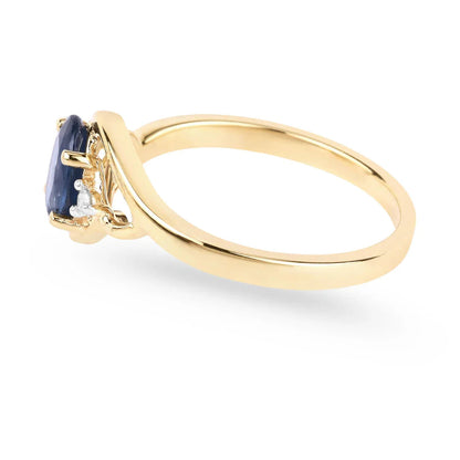 0.95 Ct Oval Blue Sapphire & Lab Grown Diamond Prong 10K Gold Bypass Engagement Ring